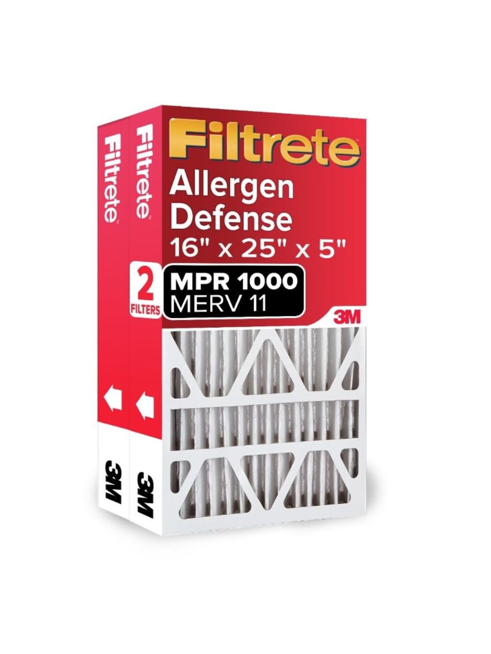Filtrete 16x25x5 Air Filter MERV 11, MPR 1000 Micro Allergen Defense 2-Pack, Fit